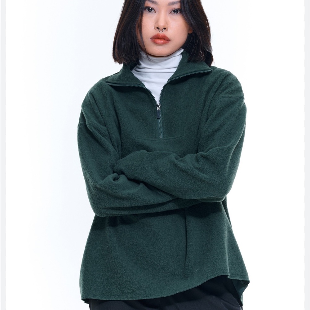 St. John's Bay - Dark Green Vintage Fleece Full Length Long Sleeve Quart…